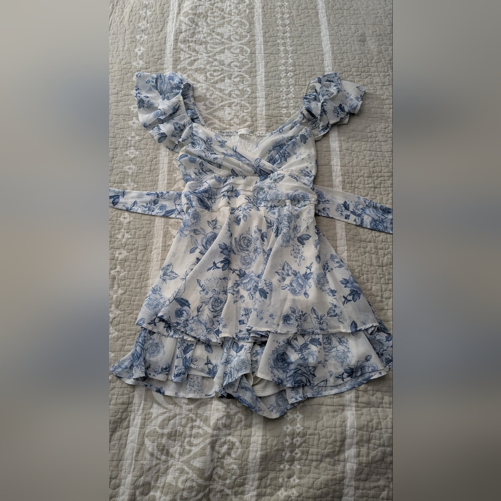 STATE Blue and White Smocked Dress
